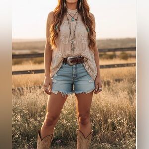 Shanon Ford TOP New York  1X Lace Ivory Sleeveless Mock Neck Loose Fit